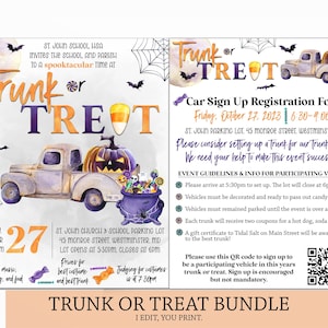 Trunk or Treat Flyer Bundle, Trunk or Treat Flyer, Trunk or Treat Sign Up Sheet, School Halloween Event, Community Halloween Party