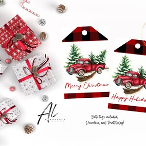Red Truck Christmas Gift Tags, Christmas Truck Tag, Holiday Gift Tags, Printable Christmas Tags, Merry Christmas Tags, Instant Download