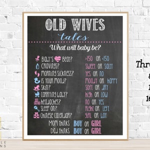 Old Wives Tale Sign, Old Wives Tale Printable Poster, Gender Reveal Party Game, Gender Reveal Sign, Gender Reveal Party, Instant Download