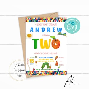 Very Hungry Caterpillar 2nd Birthday Printable Invitation, Edit Yourself Hungry Caterpillar Invite, Instant Download Very Hungry Caterpillar