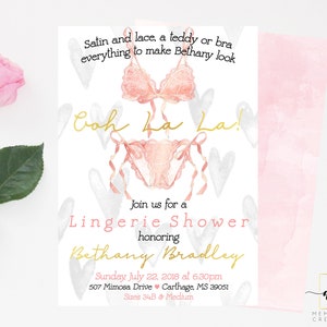 Lingerie Shower Invitation, Watercolor Lingerie Invite, Blush Lingerie Invite, Ooh La La Invite, Lingerie Party, Bachelorette Party image 1