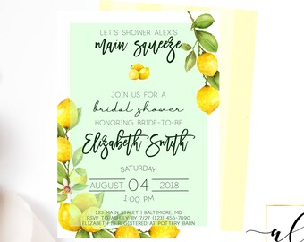 Lemon Bridal Shower Invitation, Citrus Bridal Shower Invitation, Lemon Invitation, Lemon Bridal Shower, Main Squeeze Bridal Shower Invite