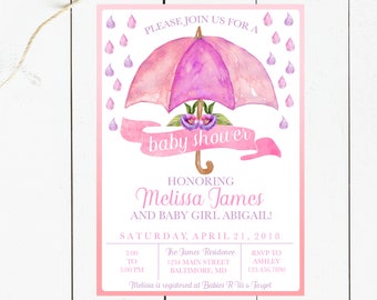Umbrella Girl Baby Shower Invitation, Floral Umbrella Baby Shower Invitation, Baby Shower Invite, Girl Baby Shower, Pink Umbrella Invite