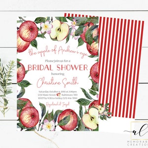 Apple Bridal Shower Invitation, Apple Of His Eye bridal shower Invitation, Floral Apple Shower Invite, Fall Bridal Shower Invite, Apples image 1