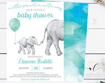 Elephant Baby Shower Invitation Boy, Boy Baby Shower Invitation, Elephant Baby Shower Invite, Baby Shower, Little Peanut On The Way Invite