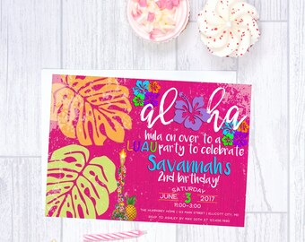 Luau Birthday Invitation, Luau Party Invitation, Hawaiian Luau Invitation, Aloha Birthday Invitation, Pool Party Invitation, Luau Party