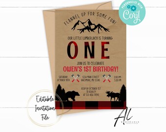 Lumberjack Birthday Printable Invitation, Edit Yourself Lumberjack Birthday Invite, Instant Download Buffalo Plaid Invite, Lumberjack Party