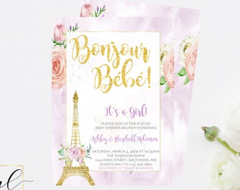 Paris Baby Shower Invitation, French Baby Shower Invitation, Eiffel Tower Baby Shower Invitation, Parisian Invite, Ooh La La, Bonjour Bebe