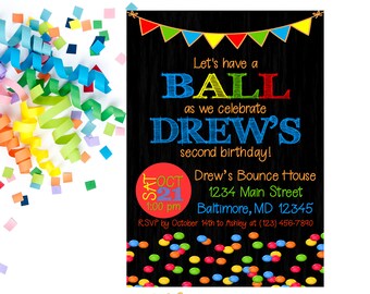 Ball Pit Birthday Invitation, Ball Pit Party, Bounce House Party, Let's Have A Ball Invite, Ball Birthday Invitation, Boy Birthday Invite