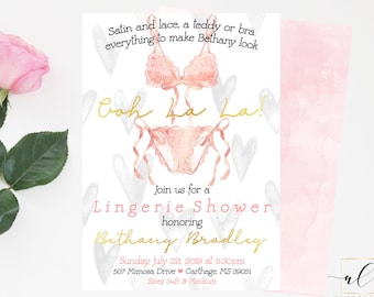 Lingerie Shower Invitation, Watercolor Lingerie Invite, Blush Lingerie Invite, Ooh La La Invite, Lingerie Party, Bachelorette Party