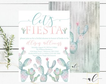 Fiesta Bridal Shower Invitation, Fiesta Invitation, Cactus Bridal Shower Invitation, Succulent Invite, Watercolor Cactus Invitation