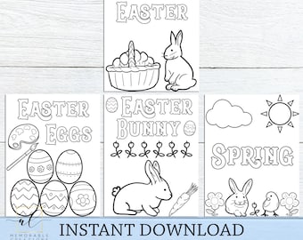 Easter Printable Coloring Sheets, Kids Easter Activity, Easter Bunny Coloring, Kids Coloring Pages, Easter Coloring, Instant Download