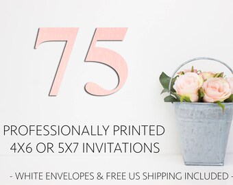 75 Professionally Printed Invitations with White Envelopes and Free US Shipping, Printed Invitations, Printing Service