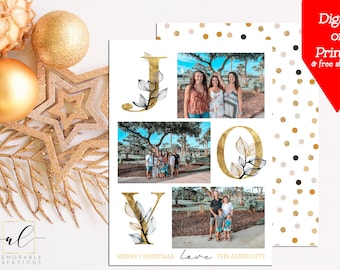 Gold Joy Photo Christmas Card, Photo Christmas Card, Photo Holiday Card, Printable Religious Christmas Card, Photo Christmas Card 2020