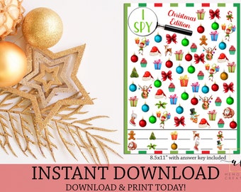 Christmas I Spy Printable Game, Kids Christmas Activity, Christmas Game, I Spy Game, Printable Christmas Game, Instant Download