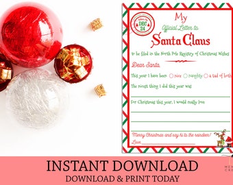 Official Letter to Santa, Santa Letter Template, Kids Letter to Santa, Letter to Santa Claus, Christmas Wish List, Instant Download