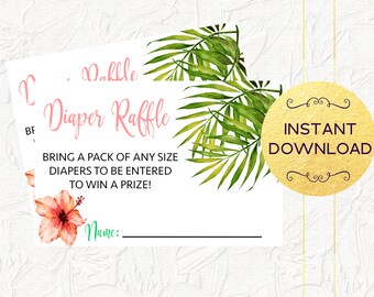 Tropical Diaper Raffle Insert, Tropical Baby Shower, Aloha Baby, Baby Invitation Insert, Baby Diaper Raffle, Tropical, Instant Download