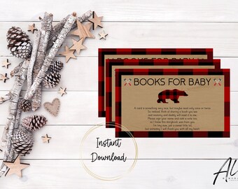 Inserto per libri Lumberjack per neonati, Baby Shower Lumberjack, Libri a quadri Buffalo per neonati, Bosco, Rustico, Biblioteca per neonati, Download immediato