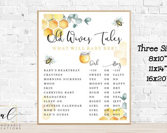 Honey Bee Old Wives Tale Sign, Bee Gender Reveal Party, Old Wives Tale Board, Girl or Boy Party Game, He or She, Instant Download