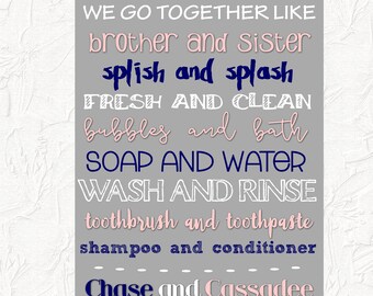 We Go Together Like Brother and Sister Bathroom Sign, Jack and Jill Bathroom, Brother and Sister Shared Bathroom, Home Decor, Typography