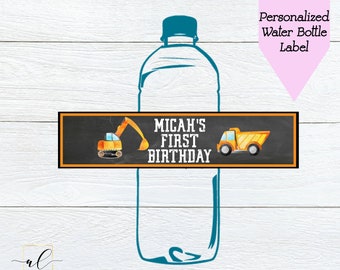 Construction Water Bottle Labels, Construction Theme Birthday Party, Construction Party, Personalized Printable Water Bottle Label