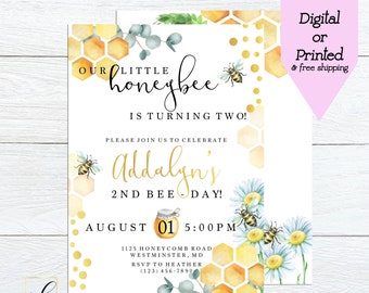 Honey Bee Birthday Invitation, Bee Day Birthday Invite, Little Honey Invite, Bumble Bee, Honeycomb, Watercolor Bee, Bee Birthday Party