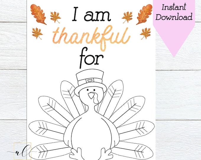 I Am Thankful for Turkey Printable Kids Thanksgiving - Etsy