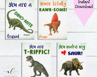 Walentynki z dinozaurami, Walentynki dla dzieci, Realistyczne Walentynki z dinozaurami, Walentynki z dinozaurami, Karty walentynkowe, Natychmiastowe pobieranie