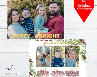 Year in Review Christmas Photo Card, Merry and Bright Holiday Photo Card, Holly Christmas Card, Christmas Photo Card, Family Photo, Greenery