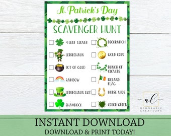 St. Patrick's Day Scavenger Hunt Printable Game, Kids St. Patrick's Day Activity, St Pattys Day Game, Leprechaun Hunt, Instant Download