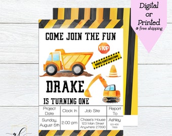 Construction Birthday Invitation, Construction Truck Theme, Dump Truck Invitation, Construction Party, Boy Birthday, 1st Birthday Invite