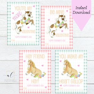Horse Valentine Cards, Kids Valentine Cards, Printable Horse Valentines, Pony Valentines, Valentine&#39;s Day, Girl Valentines, Instant Download