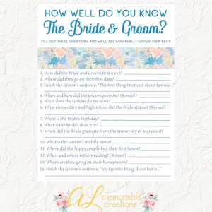How Well Do You Know The Bride and Groom Game, Bridal Shower Game, Beach Bridal Shower, Tropical Bridal Shower, Game Printable, Digital File