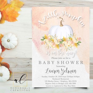 Gender Neutral Pumpkin Baby Shower Invitation, A Little Pumpkin Is On The Way Invitation, Fall Baby Shower Invite, Floral Pumpkin Invite