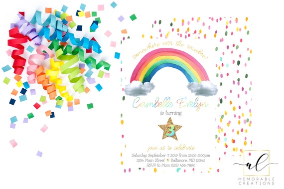 Rainbow Birthday Invitation, Rainbow Birthday Party, Watercolor Rainbow Invitation, Traditional Rainbow Invite, Somewhere Over the Rainbow