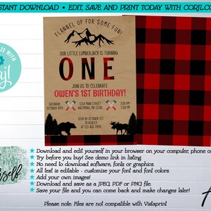 Lumberjack Birthday Printable Invitation, Edit Yourself Lumberjack Birthday Invite, Instant ...