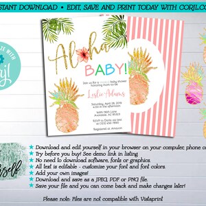 Aloha Baby Shower Printable Invitation, Edit Yourself Pineapple Baby ...