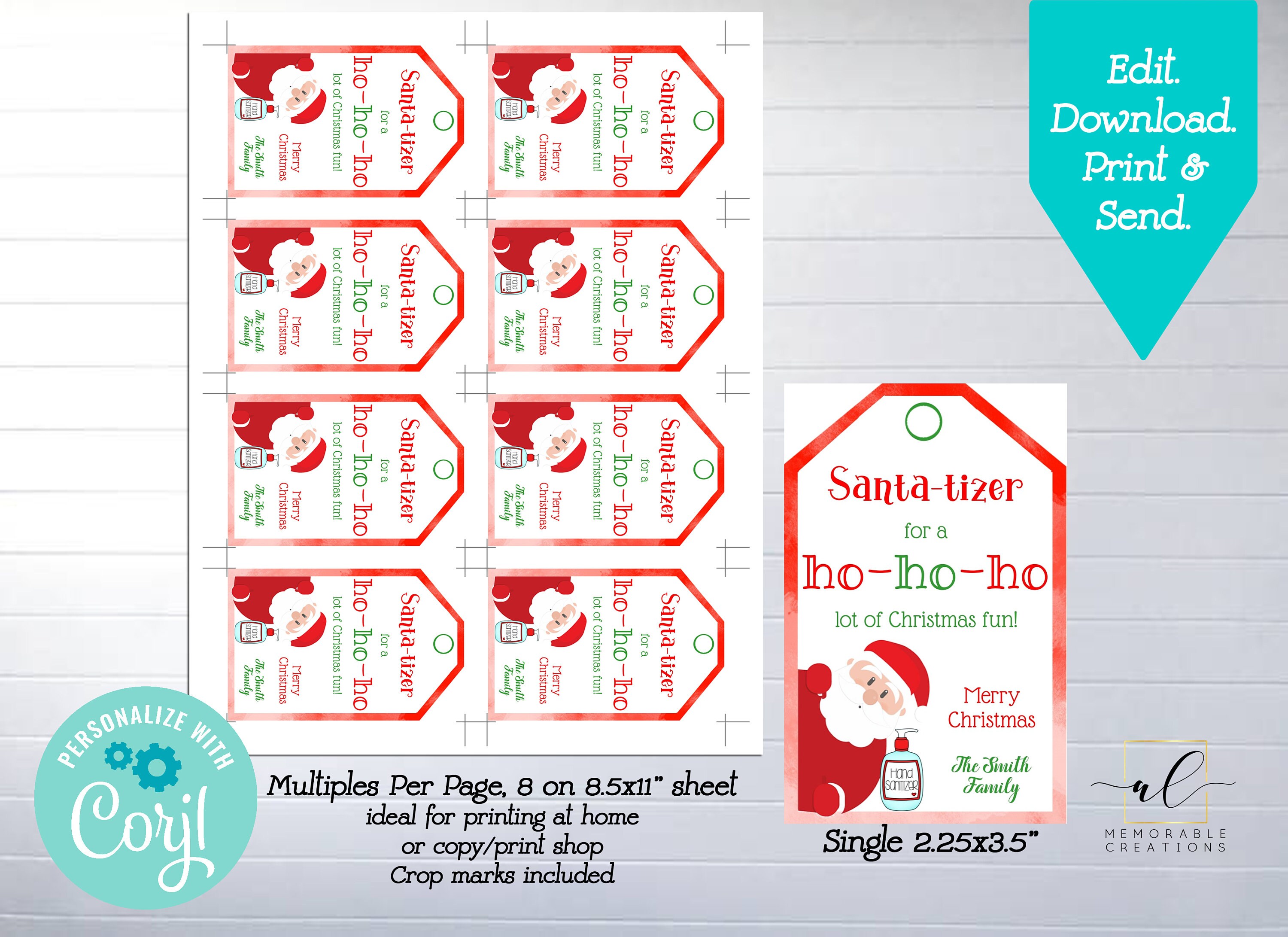 Santa-tizer Printable Tags Edit Yourself Santa Tags Instant | Etsy