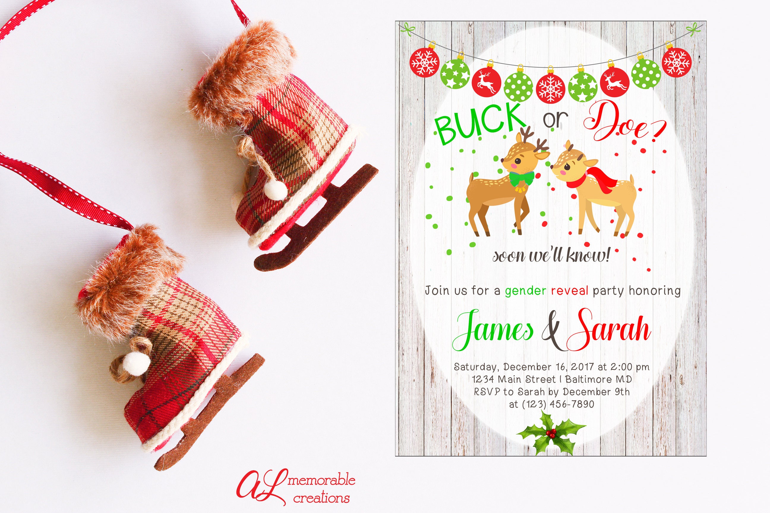 Holiday Buck or Doe Gender Reveal Invitation Holiday Gender - Etsy