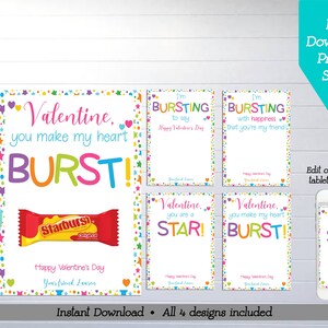 Starburst Valentine Printable Cards, Editable You Make My Heart Burst ...