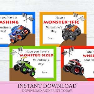 Monster Truck Valentine Cards, Kids Valentine Cards, Monster Truck Valentines, School Valentine Cards, Valentine&#39;s Day, Instant Download