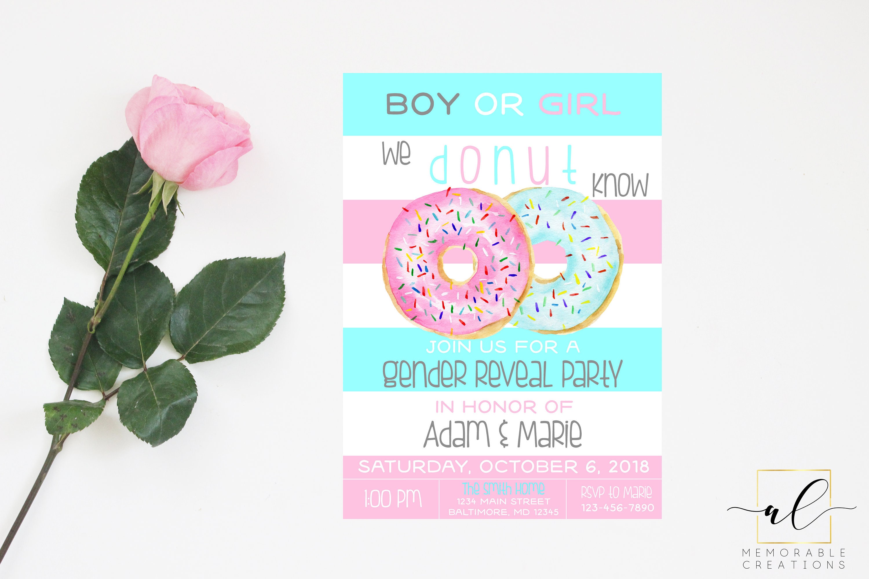 Donut Gender Reveal Invitation Donut Gender Reveal Party Boy Etsy