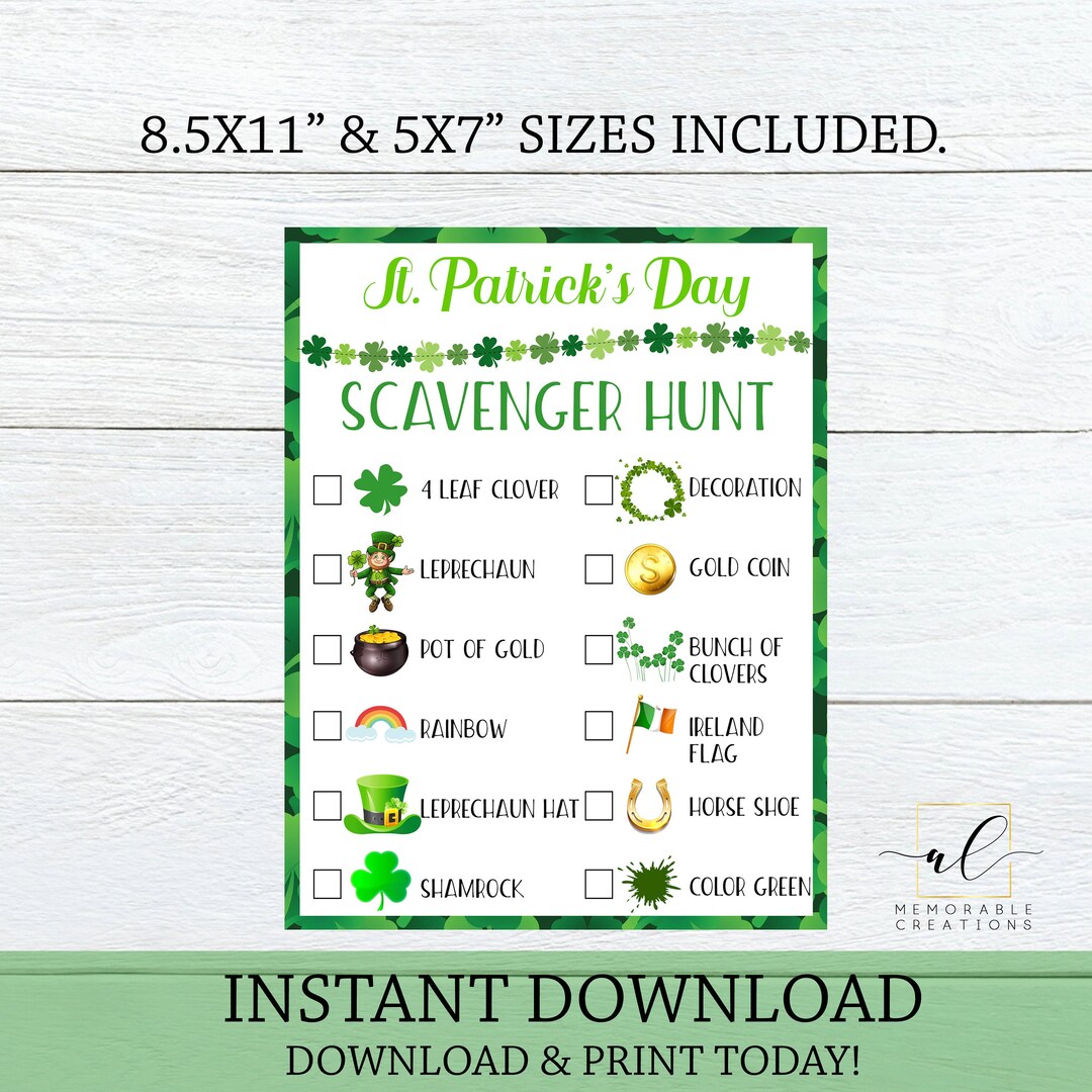 St. Patrick's Day Scavenger Hunt Printable Game Kids St