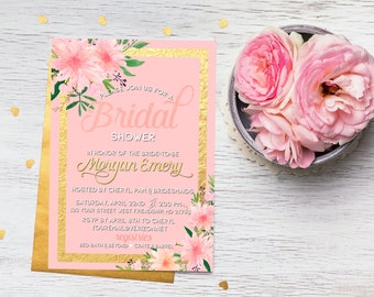 Pink and Gold Bridal Shower Invitation, Floral Bridal Shower Invitation, Bridal Shower Invite, Bridal Shower, Pink and Gold, Digital File