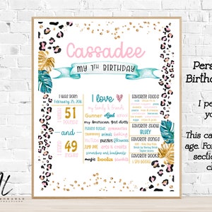 Póster de cumpleaños con estampado de leopardo rosa, pizarra de cumpleaños de la jungla, fiesta de cumpleaños de safari, animales de fiesta, tablero de hitos, estampado de guepardo