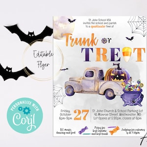 Editable Trunk or Treat Flyer, Printable Halloween Invitation, Instant Download Community Halloween Event Flyer, Kids Halloween Party