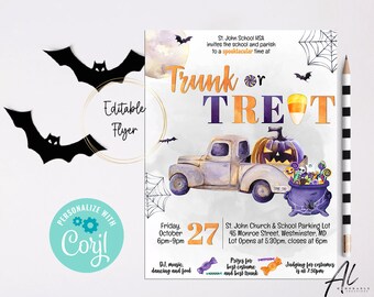 Editable Trunk or Treat Flyer, Printable Halloween Invitation, Instant Download Community Halloween Event Flyer, Kids Halloween Party