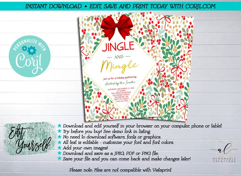 Jingle and Mingle Geometric Printable Invitation Edit - Etsy