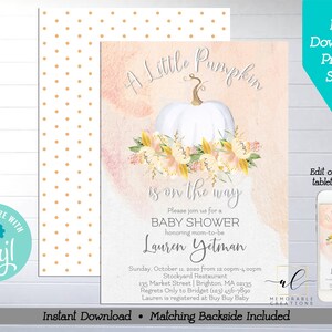 Gender Neutral Pumpkin Baby Shower Printable Invitation, Edit Yourself Fall Baby Shower Invite, Little Pumpkin Invite, Instant Download