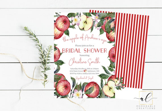 Apple Bridal Shower Invitation, Apple Of His Eye bridal shower Invitation, Floral Apple Shower Invite, Fall Bridal Shower Invite, Apples